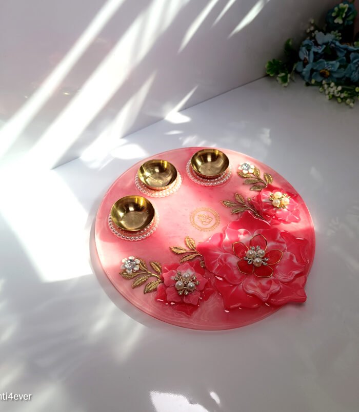 Pink resin arti-puja thali - 8 inch Pink resin arti-puja thali - 8 inch