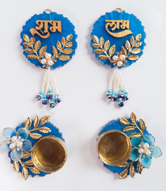 Shubh Labh Hanging with T-light Candle Set - Blue