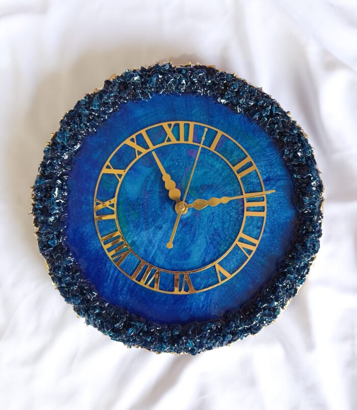 Resin wall clock Deep Blue and stone